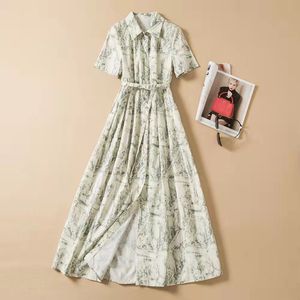 Summer high-quality catwalk style print single-breasted cotton dress