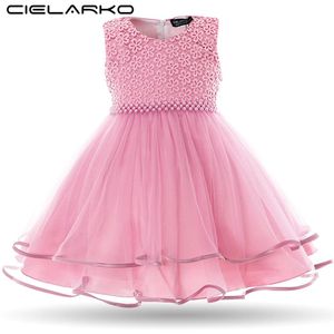 Cielarko Baby Girls Dress Pearls Infant Party jurken Vintage pasgeboren doop Doop Prom jurk doopjurken voor meisje Y190516224M