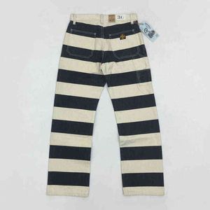 メンズジーンズボブドン16oz Prison Pantsマルチポケットオートバイブラックホワイトストライプズボン22 1222