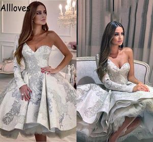 Gorgeous One Shoulder Lace Cocktail Prom Dresses Ball Gown Puff Skirt Short Robe de Soiree Long Sleeve Evening Party Gowns Knee Length Formal Occasion AL8059