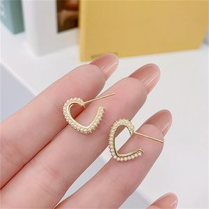 Hoop Huggie Real Gold Luxury Earring Inlaid Pearls Simple Temperament Ear Ring Fashion Exquisite Pendant For Women Charm Earringshoop