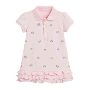 Little Maven 2022 Meninas Meninas Vestido de verão Algodão adorável rosa Rainbow Dress para crianças meninas de criança 2-7 anos G220428