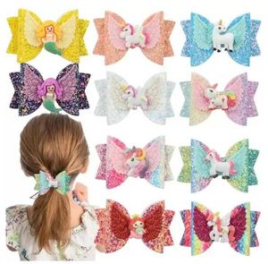 DHL Favor 3 Inch Girl Child Hair Bow Clip Unicorn Sequin Mermaid Barrettes Hairbow Hairpin Xmas Hair Head Accessories 12 Colors F0530A25