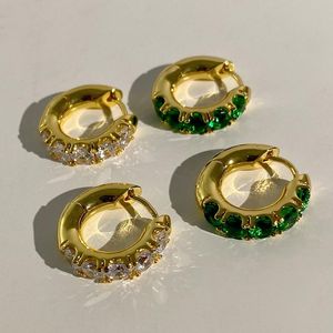 Hoop huggie yüksek kaliteli moda basit zümrüt yeşil zirkon metal küçük küpeler kadınlar için kız Kore mücevherleri