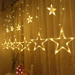 Strings Twinkle Star 12 stjärnor 138 LED -gardinsträngsljusfönster med 8 blinkande lägen Ramadan dekoration julen