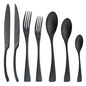 Servis uppsättningar av hög kvalitet svart bestick set matt stek knivgaffel kaffekon flatvaror rostfritt stål kök bordsware setdinnerware