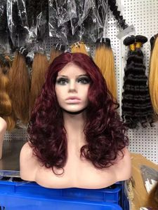 Wine Red Fumi Virgin Human Hair Double Drawn Bouncy Curly Big Wavy Hair Wig