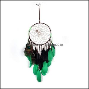 Other Home Decor Garden Dream Catcher Wind Chimes Indian Style Feather Pendant For Bedroom Handmade Peacock Green Drop Delivery 2021 L5F01