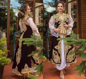 burgndy outfit Evening Dresses 2022 Traditional Kosovo Albanian Caftan Tunisian gold Lace Applique Robe Prom Gowns