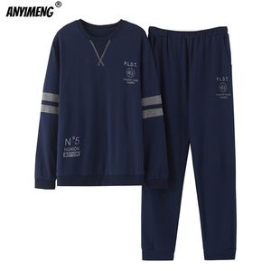 Pyjamas Mans Cotton Plus Size Pyjamas Långärmad pullover sportiga hemkläder Leisure Nightwear Loyal Blue PJS Men Home Clothing 220511