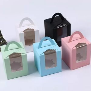 Single Cupcake Boxes With Clear Window Handle Portable Macaron Box Mousse Cake Snack Boxes Paper Package Box Birthday Party Supply C0705x02