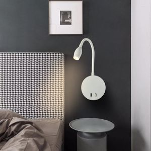 Lampada da parete Zerouno Modern LED Reading Light Camera da letto montata Bacchetta flessibile Porta USB Home El Loft Comodino Night Book LightWall