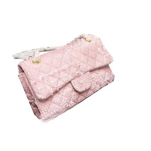 Barbie Pink Classic Double Flap quiltade tweed -väskor Guldmetall hårdvara matelasse Chian crossbody axel multi pochette designer handväskor sacoche 25 cm