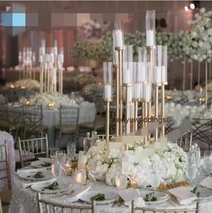 Passo -cenário de festa de casamento 12 cabeças de candelabra decoração de casamento decoração dourada de gold tall para eventos centrais peças centrais para bancos de casamento