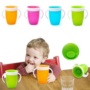 360 Degree Tumblers Cup Swivel Baby Learning Drinking Cups with Dual Handle Flip Leak Proof Baby Water Cupes Feeding Bottle BPA Without Lid