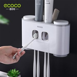 ECOCO Montaggio a parete Distributore automatico di dentifricio Spremiagrumi Portaspazzolino Accessori per il bagno Portaoggetti con 4 tazze 220624