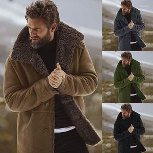 Męskie mieszanki wełniane Mandylandy Winter Winted Long Rleeve Faux Fur Jackets Men Overcoats Vintage wełniany kołnierz kołnierzy