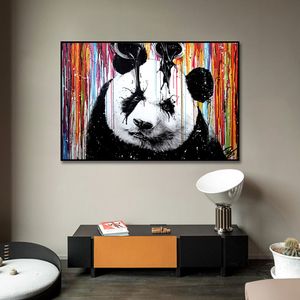 Moderne Graffiti-Kunst, bunte Panda-Schilder, Leinwanddruck, nordische Heimdekoration, Kunstfoto für Wohnzimmer, Dekoration, Rahmenlos