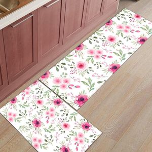 Tapetes primavera rosa flor branca cozinha tapete casa banheiro banheiro interno capacho anti-slip tapete de tapete de tapetes longcarpetes