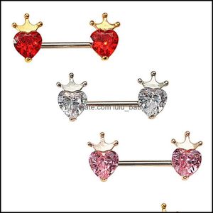 Body Arts Tattoos Art Health Beauty Surgical Steel Piercing Jewelry Cz Heart Nipple Ring With Crown For Women Drop Deliv Dhtqp