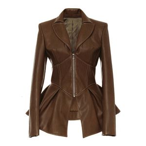 TWOTYLE Biker Style Patchwork Giacca irregolare Donna Risvolto Collo Manica lunga Alta attesa Tunica Cappotto femminile 2020 Moda LJ200825