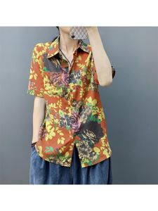 Women's Blouses & Shirts Summer European Women Cotton Linen Short Sleeved Single Breasted Shirt Casual Pockets Loose Tops M232Women's