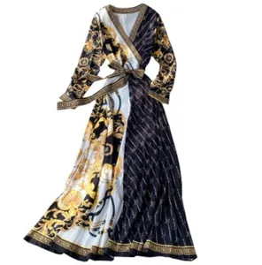 Casual Kleider Frühling Sommer Boho Wrap Frauen Drucken Vintage Damen Kleid V-ausschnitt Elegante Lange Maxi Urlaub Verband Chic Weibliche dressCasual