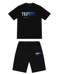 Trapstar ロンドン tシャツ胸ブルーホワイトカラータオル刺繍メンズシャツとショーツ高品質カジュアルストリートシャツ英国高品質卸売安い