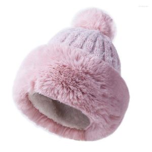 Czapki czapki/czaszki moda zimowe polar Luksus z faux furt wykończenie czapka wyłożona bobble oliv22