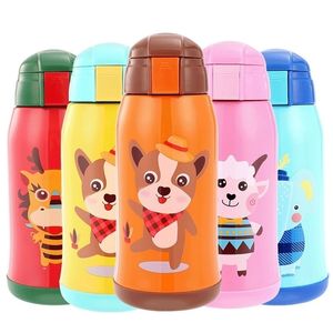 600 ml 188 STOPLESS STÅL TREVER THERMOS CUP BARN PORTABLE ROPE Väska Double Cap Vakuum Klapp Baby Straw Water Bottle Y200107