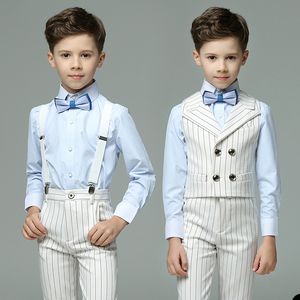 2 sztuki Paski Chłopiec Formalne Garnitury Dinner Dinuxedos Little Boys Dzieci Na Wedding Party Garnitur wieczorem Urodziny (Vest   Spodnie)