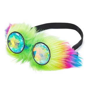 Solglasögon Kaleidoscope Rave Goggles Steampunk Glasögon med regnbågskristallglaslins Gothic Punk Cosplay Party för Halloweensunglasses