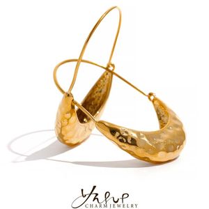 Hoop & Huggie Yhpup Gold Stainless Steel Drop Dangle Earrings Ear Hook Tarnish Free Minimalist Metal Texture For Women Fashion JewelryHoop