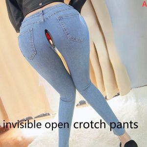 Jeans da donna Primavera ed estate Pantaloni con cerniera completa Cavallo aperto Le coppie all'aperto femminili lavorano collant invisibili