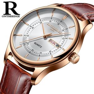 High Quality Rose Gold Dial Watch Men Leather Waterproof 30M Watches Business Fashion Japan Quartz Movement Auto Date Male Clock 220407