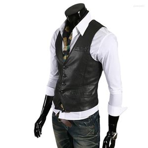 Men's Vests Leather Men Vest Slim Fit Mens Suit Male Waistcoat Casual Sleeveless Formal Business Jacket Clothing Guin22