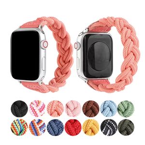 Braided Elastic Cord Watch Strap For Apple Watch 45mm 41mm 44mm 40mm 38mm 42mm Bands Nylon Woven Wristband Bracelet Iwatch Series 7 6 5 4 3 Se Smart Accessories