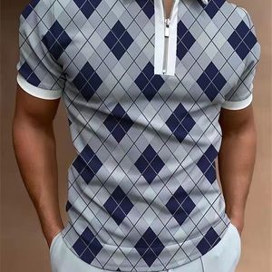 Stripe Square Baskılı Polo Gömlek Erkek Kısa Kollu Yaz Tshirt Erkek Giyim Avrupa Boyutu S3XL 220613