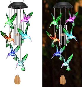 Color Changing Solar Power Wind Chime Hummingbird Butterfly Waterproof Outdoor Christmas Decoration Light For Patio Yard Garden J220531