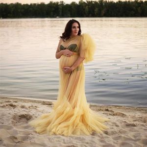 Light Yellow Prom Dresses for Women 2022 Maternity Robes for Photo Shoot One Shoulder See Thru Evening Dress