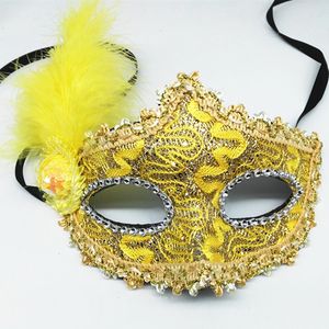 Yan kenar tüyü maskesi Cadılar Bayramı Venedik maskesi Maskeler Kadın Dantel Rhinestone Maskeleri Hallowmas Noel Partisi Malzemeleri BH7122 TYJ