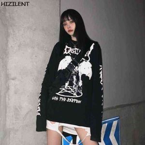 قمم النساء المحملات السوداء Harajuku Demon Print Summer Fashion Female Long Slev T220823