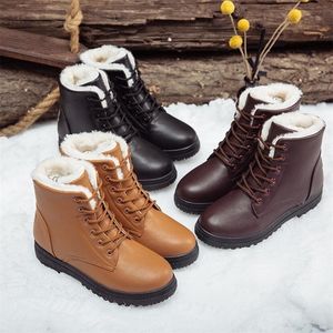 Womens Winter Snow Ladies New Warm Plus Velvet Waterproo Martin Boots PU Large Size Cotton Shoes 201106