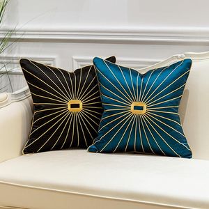 Almofada / travesseiro decorativo 45x45cm luxo nórdico bordado capas de almofada azul preto linha de ouro casos para sofá sofá quarto sala de estar roo