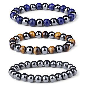 3 pçs / set natural 8mm pedra pedra frisada fios elásticos charme pulseiras para homens mulheres amante esportes artesanais jóias