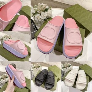 Latest platform designer slippers for Women wedge rainbows Summer Men slides Beach Indoor foam soft leather sandals pink black Interlocking shoes mens with box