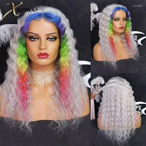 Lace Wigs XUMOO Deep Wave Gray Rainbow Front Unprocessed Ombre Raw Brazilian Human Hair With Baby Kend22