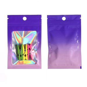 100pcs lot Aluminum Foil Zipper Bags Holographic Food Storage Pouches Gradient Color Reclosable Self Sealing Jewelry Ornaments Beauty Eyelash Packaging Bag