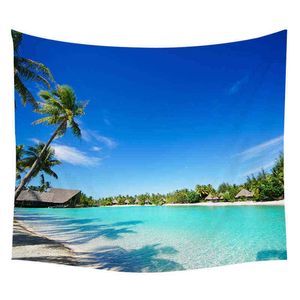 Plantas tropicais de tapeçaria Palm Tree Sunset Wall pendurado Ocean Wave Picnic Decor de praia Remado de cobertor Starfish Polyester J220804