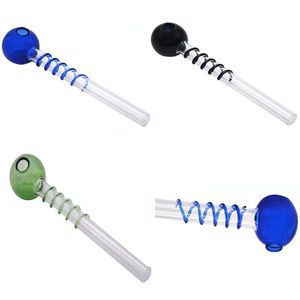 Wholesale 14cm Spiral Shape Glass Manual Blowing Pipe Arts colorful water oil burner for smoking hand pipes